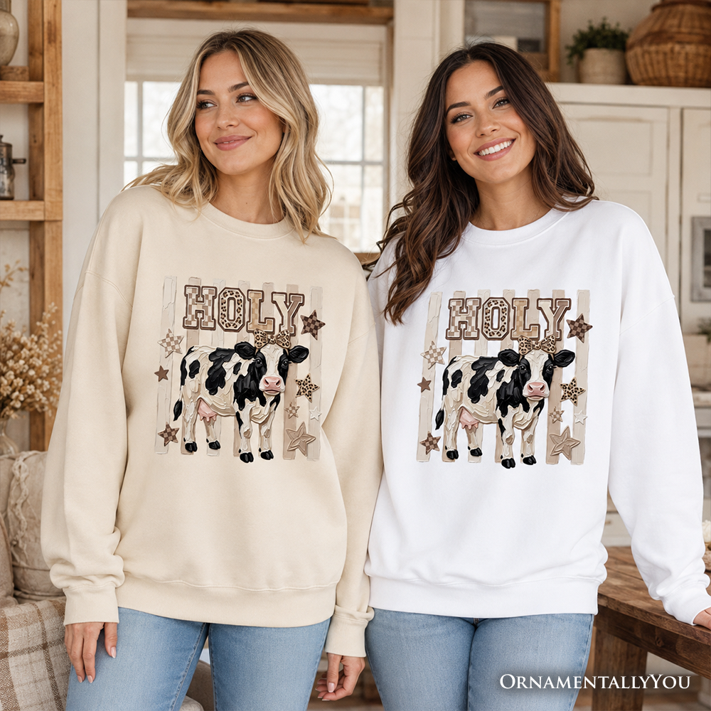 Holy Cow Coquette Sweatshirt, Leopard Bow Farm Animal Sweater
