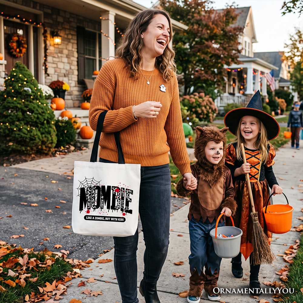 Mombie Like a Zombie But With Kids Tote Bag, Funny Halloween Mom Horror Gift Shopper