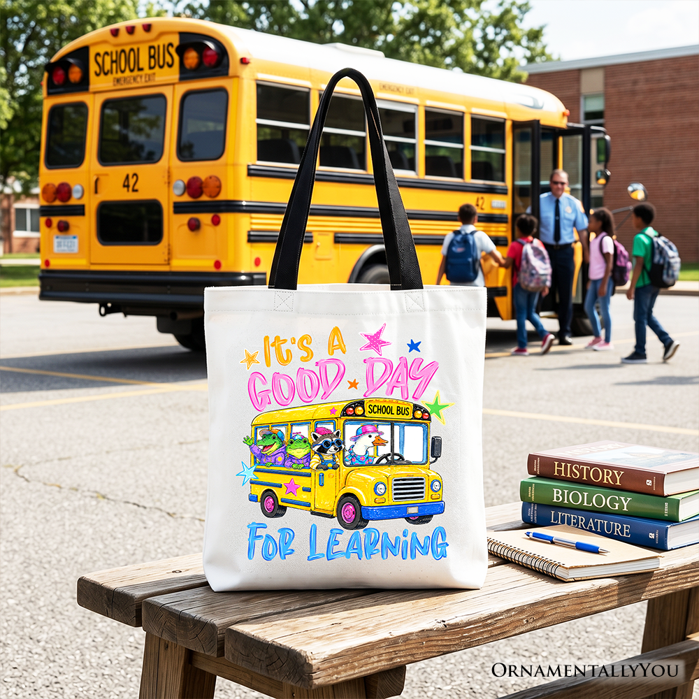 School Bus Good Day for Learning Tote Bag, Funny Back to School Gift Shopper