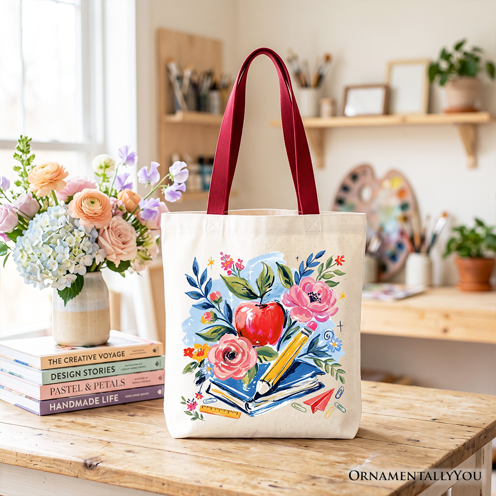 Boho Floral Teacher Tote Bag, Watercolor Back to School Gift Shopper