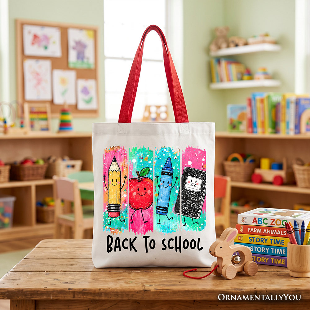 Brushstroke Back to School Tote Bag, Apple Pencil Notebook Gift Shopper for Teachers
