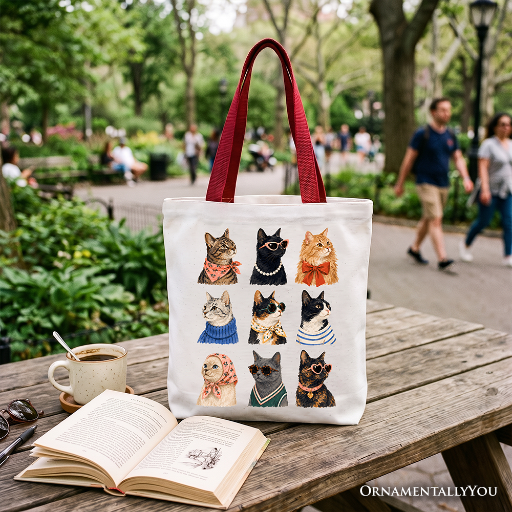 Fashion Colorful Cats Tote Bag, Animals Breeds Summer Gift Shopper