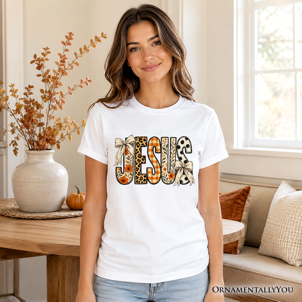 Jesus Coquette Fall T-Shirt, Leopard Plaid Floral Christian Faith Tee