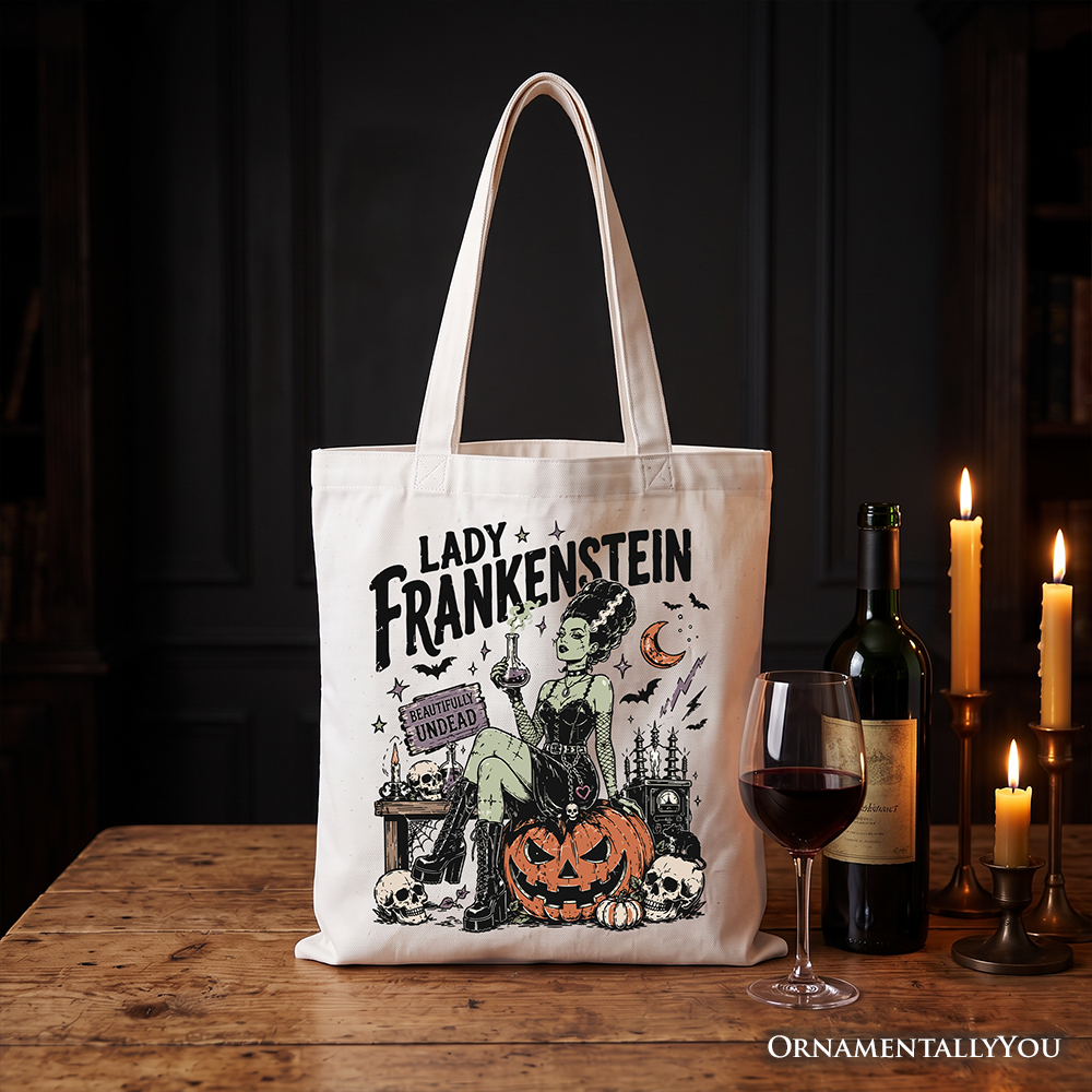 Lady Frankenstein Tote Bag, Vintage Gothic Beautifully Undead Halloween Gift Shopper