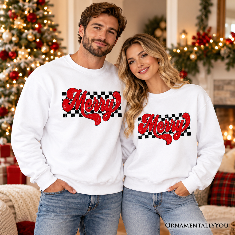 Merry Retro Sweatshirt, Christmas Checkered Sweater