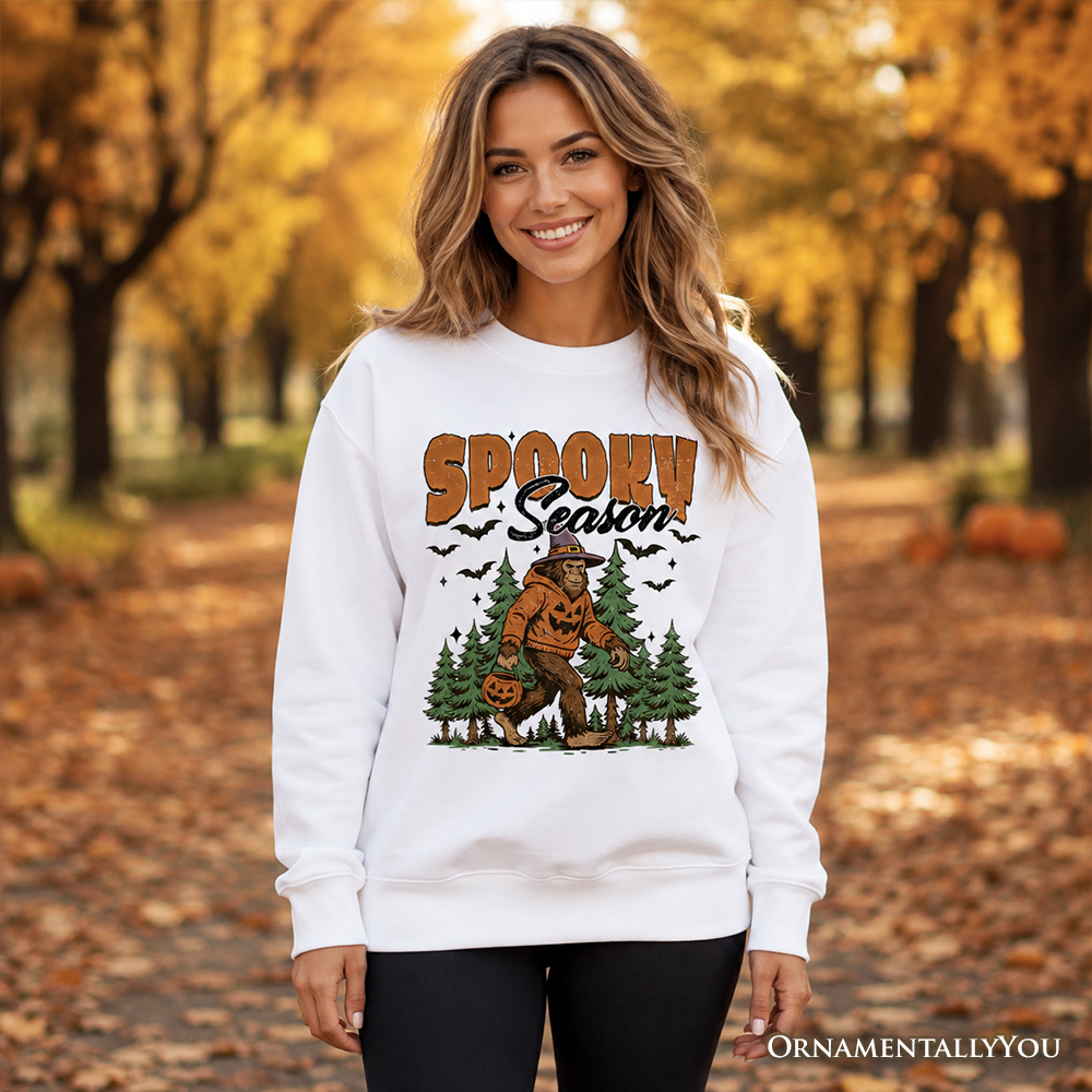 Spooky Season Bigfoot Sweatshirt, Halloween Sasquatch Pumpkin Sweater