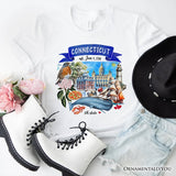 Artistic Connecticut State Themes and Landmarks T-Shirt, Tee for History and Travel Lovers