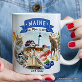 Artistic Maine State Themes and Landmarks Personalized Mug With Custom Name