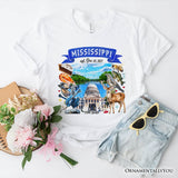 Artistic Mississippi State Themes and Landmarks T-Shirt, Tee for History and Travel Lovers