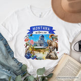 Artistic Montana State Themes and Landmarks T-Shirt, Tee for History and Travel Lovers