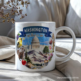 Artistic Washington State Themes and Landmarks Personalized Mug With Custom Name