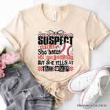 Baseball Suspect Claims Fun T-Shirt, Retro White and Natural Tee With Coquette Bow