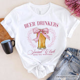 Beer Drinkers Social Club T-Shirt, Coquette Pink Bow Tee for Girly Summer Bachelorette Vibes