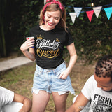 Birthday Queen T-Shirt, Black Glam Party Tee for Stylish Women