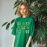 Coquette Clover Bows St Patrick’s Day T-Shirt, Green Irish Lucky Shamrock Tee