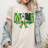 Coquette Mini Clover Bow St Patrick’s Day T-Shirt, Green Lucky Shamrock Clover Tee