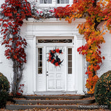 (Pre-Order) Crescent Moon Floral Black Cat Wreath, 20" Black and Orange Halloween Door Decoration