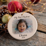 Custom Baby First Christmas Portrait Ornament, Personalized Uploaded Photo Gift