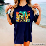 Frankenstein's Beach Vacation T-Shirt, Retro Neon Surf Style Tee for Horror Fans with Summer Vibes