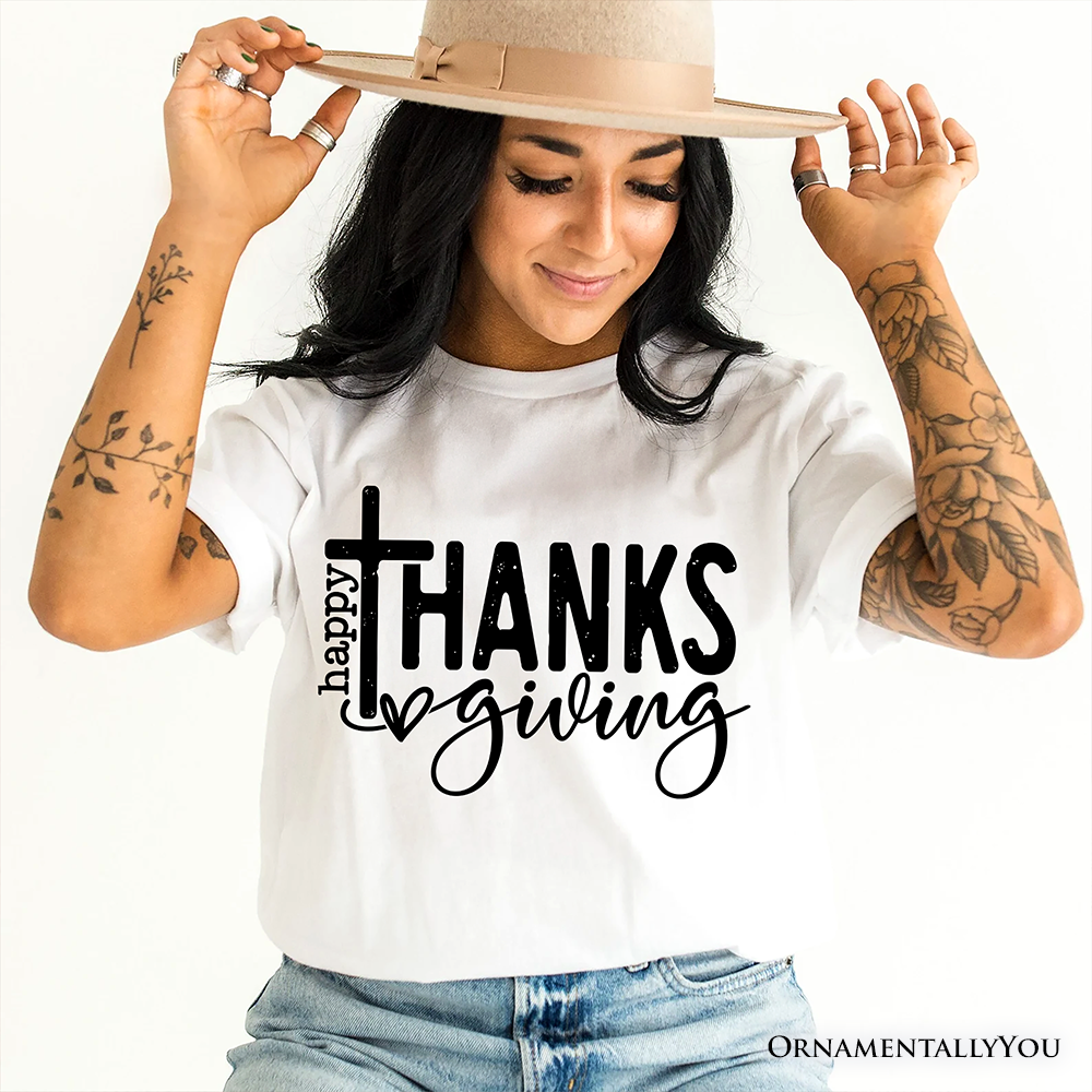 Happy Thanksgiving Minimalist T-Shirt, Christian Religious Fall Tee