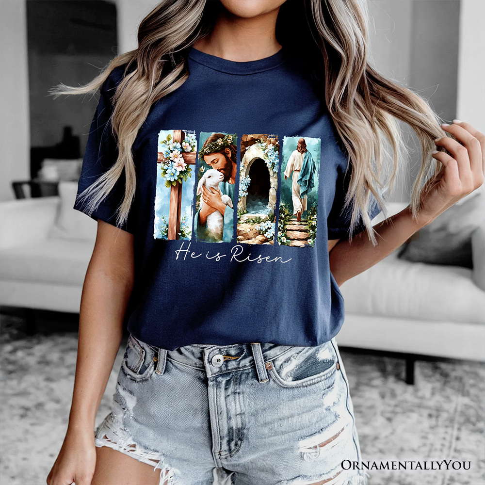 He Is Risen Christian Brushstroke T-Shirt, Festive Easter Tee