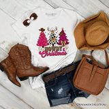 Howdy Pink Christmas Western Christmas T-Shirt, Leopard Print Retro Holiday Tee