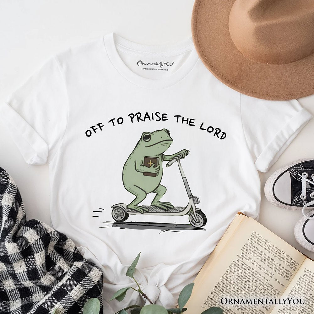 Off to Praise the Lord Funny Frog T-Shirt, Christian Faith Humor Jesus Tee