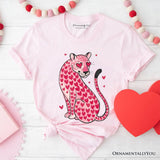 Pink Leopard Valentine T-Shirt, Cute Love Hearts Tee