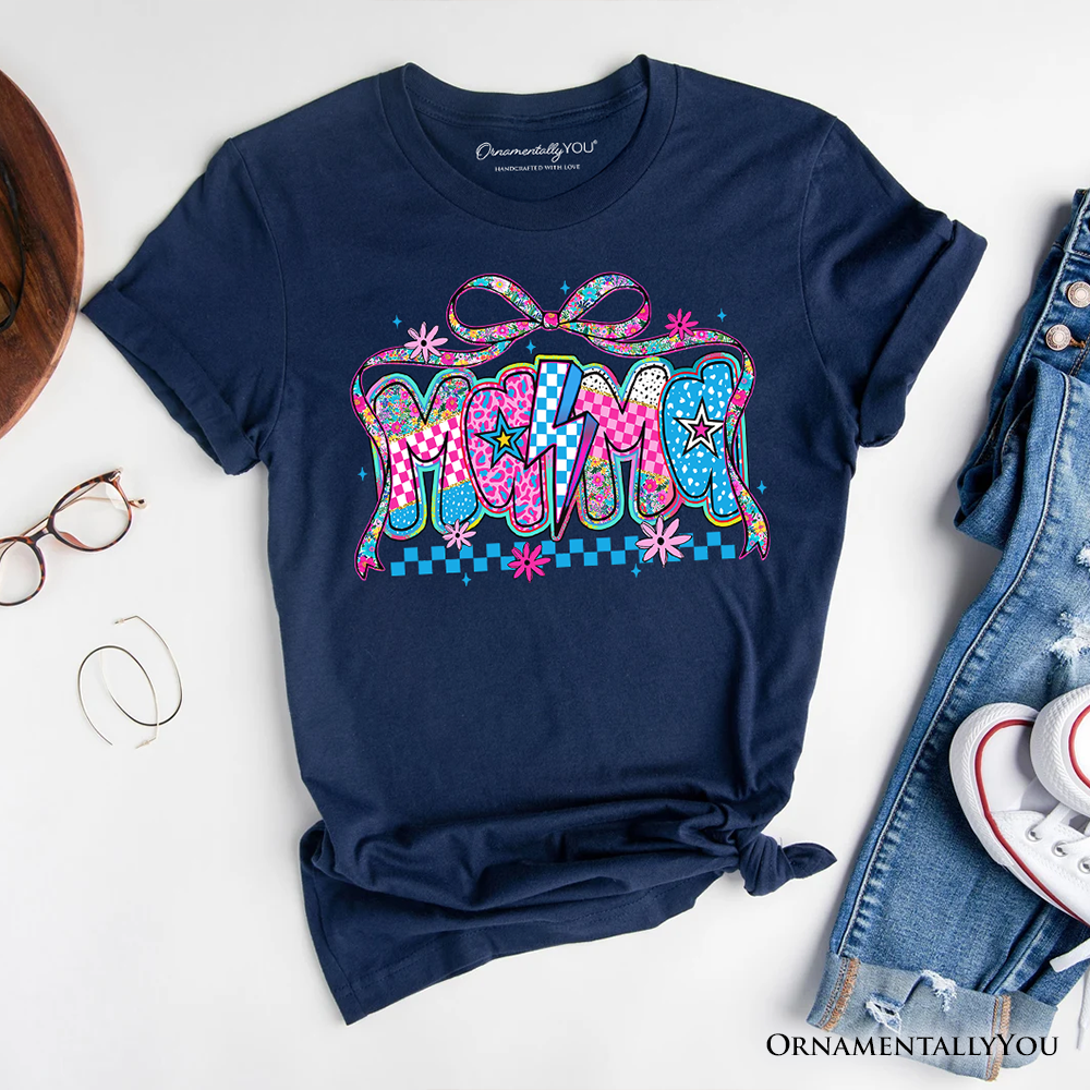 Preppy Mama Checkered Retro T-Shirt, Lightning Bolt Mom Tee