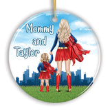 Superhero Mom and Daughter Personalized Ornament, Wonder Woman Christmas Gift for Mother with Child