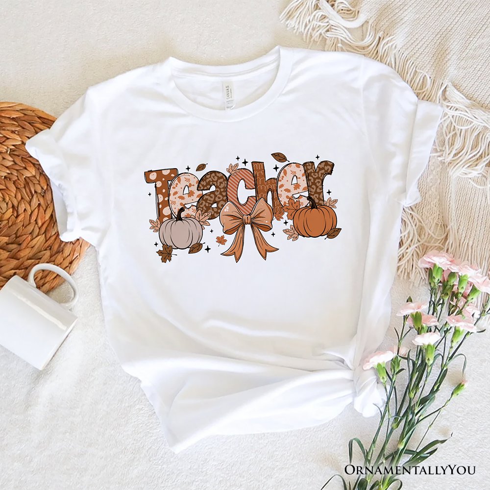 Teacher Coquette Autumn T-Shirt, Cozy Fall Pumpkin Tee for Educators