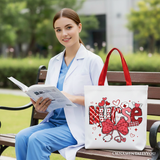 Valentine Nurse Coquette Bow Canvas Tote Bag, Cupid Favorite Nurse Work Shopper