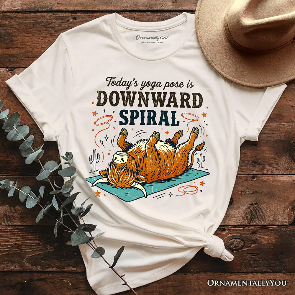 Yoga Highland Cow T-Shirt, Funny Downward Spiral Mental Health Tee