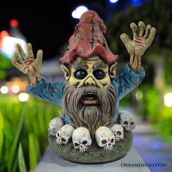Zombie Gnome Garden Statue, 8" Outdoor Halloween Figurine Yard Decoration