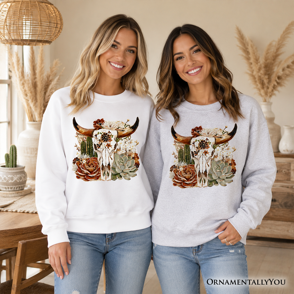 Boho Floral Cow Skull Sweatshirt, Western Autumn Cowgirl Sweater