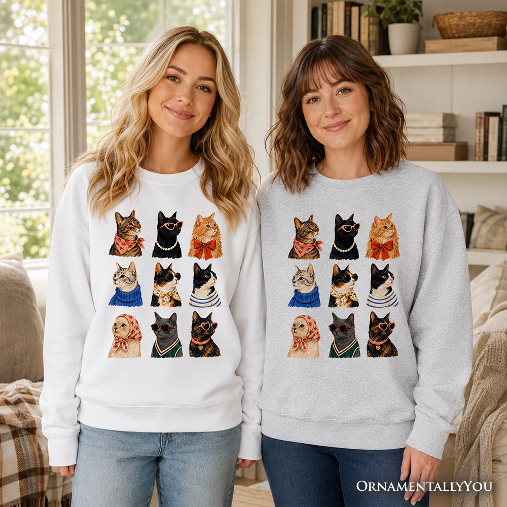 Colorful Cats Sweatshirt, Animals Breeds Summer Sweater
