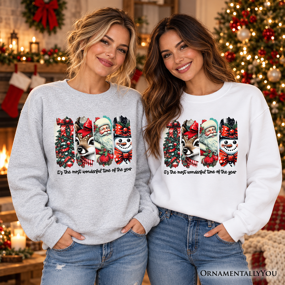 It's Most Wonderful Time Of The Year Sweatshirt, Reindeer, Santa, Snowman Vintage Sweater for Christmas