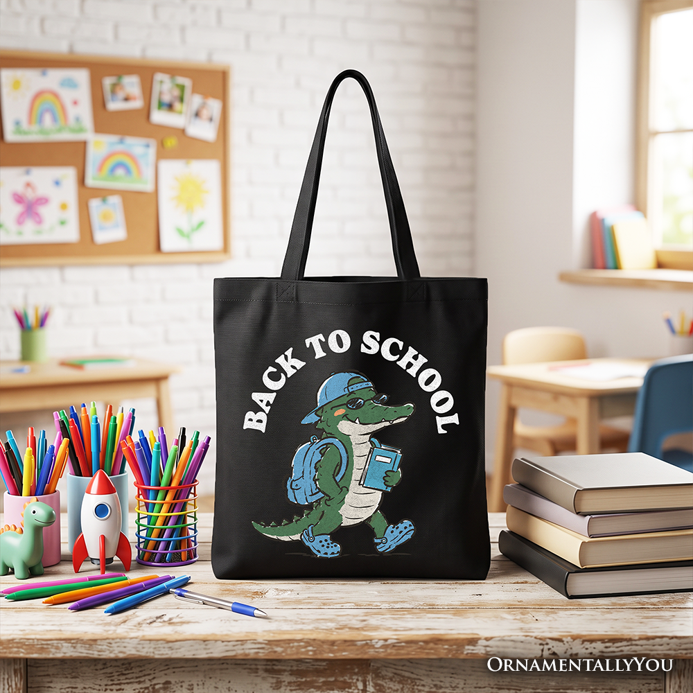 Alligator Back to School Tote Bag, Cool Gift Shopper for Teachers or Student