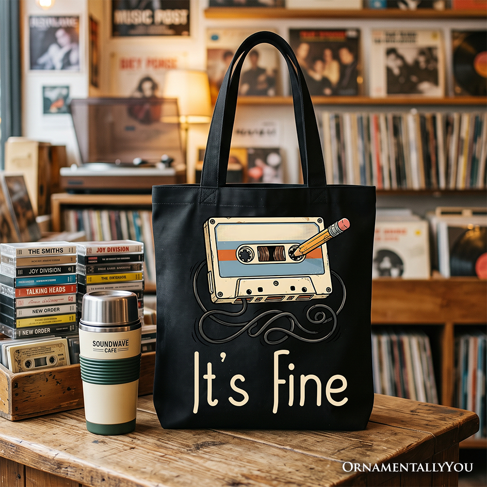 Retro Cassette Tape Tote Bag, 90s Music Vibe Gift Shopper
