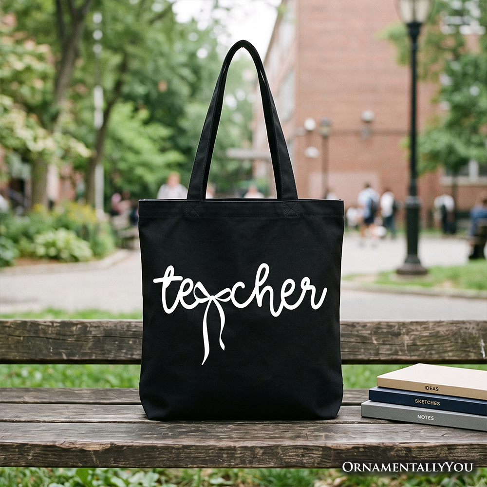 Teacher Coquette Bow Tote Bag, Minimalist Back to School Gift Shopper