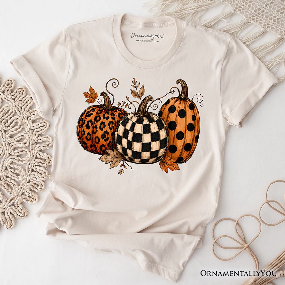 Leopard Checkered Pumpkin T-Shirt, Autumn Fall Tee