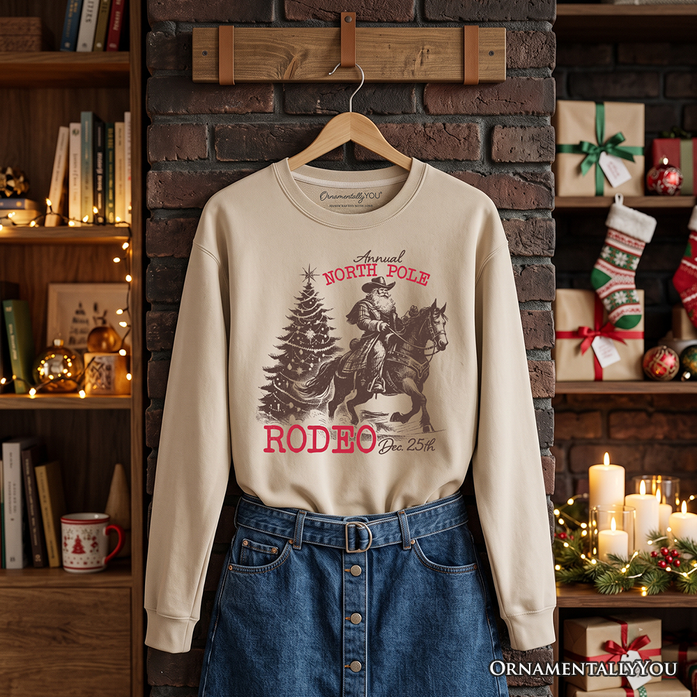 Annual North Pole Rodeo Sweatshirt, Funny Cowboy Santa Christmas Sweater for Country Lovers