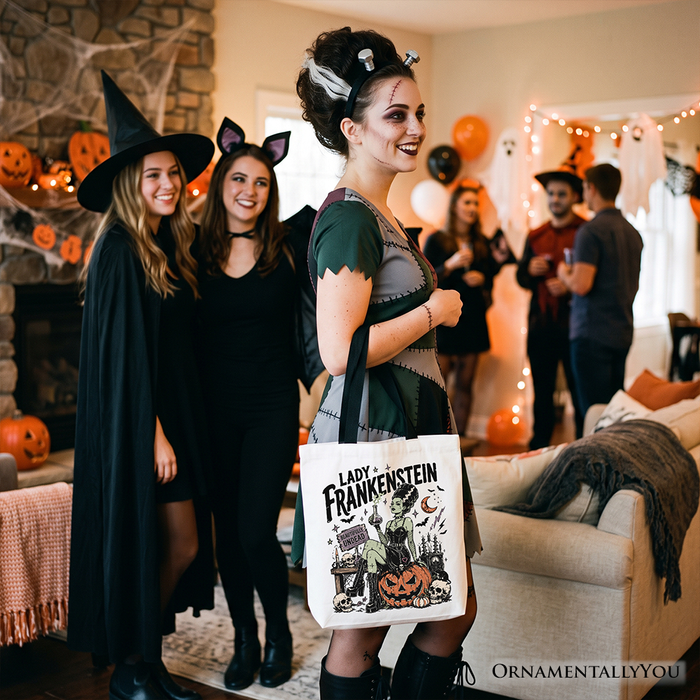 Lady Frankenstein Tote Bag, Vintage Gothic Beautifully Undead Halloween Gift Shopper