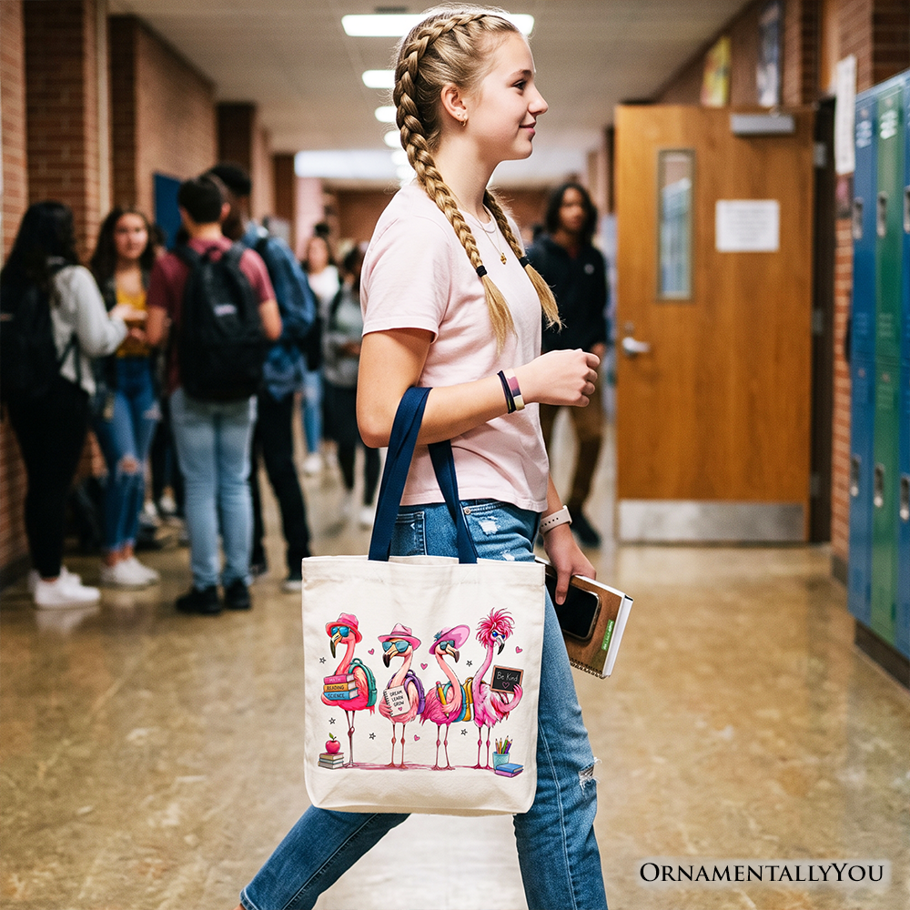 Flamingo Back to School Tote Bag, Cute Gift Shopper With Tropical Bird