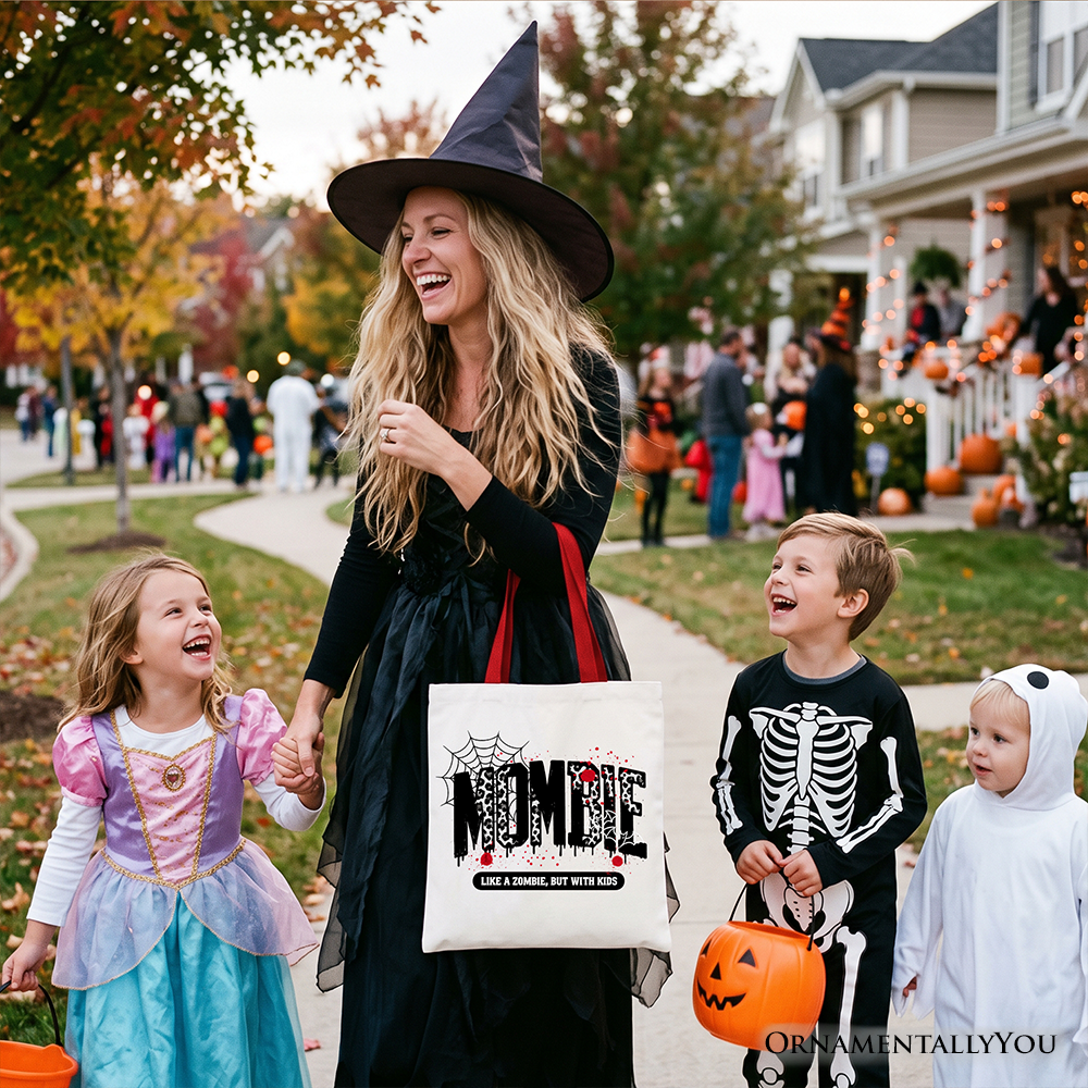 Mombie Like a Zombie But With Kids Tote Bag, Funny Halloween Mom Horror Gift Shopper