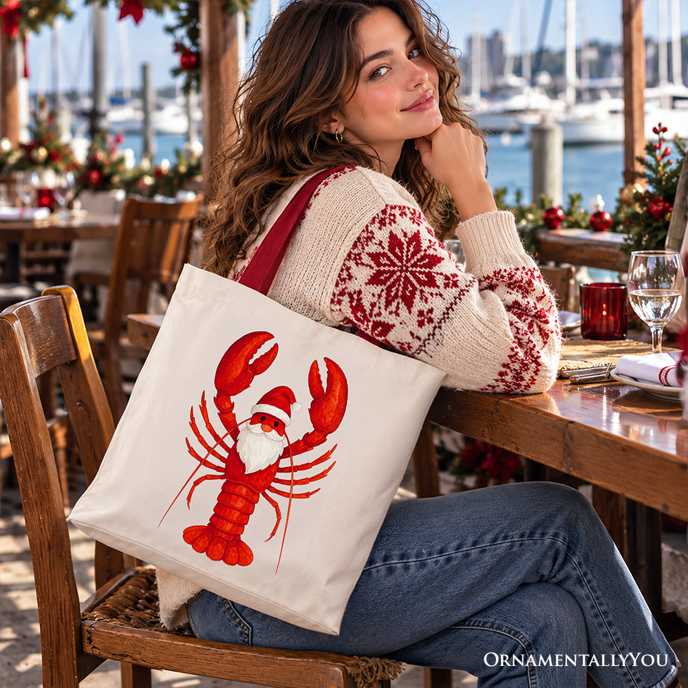 Santa Claws Lobster Tote Bag, Funny Pun Coastal Christmas Holiday Gift Shopper
