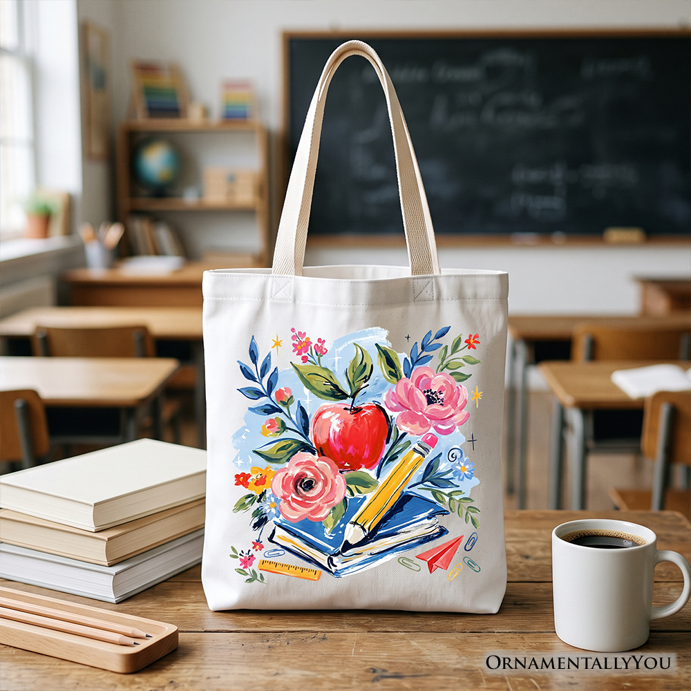 Boho Floral Teacher Tote Bag, Watercolor Back to School Gift Shopper