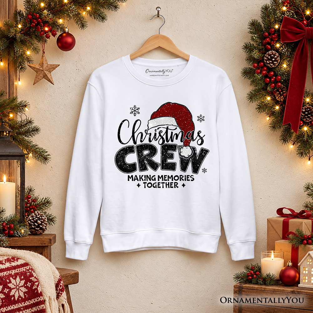 Christmas Crew Sweatshirt, Glitter Santa Hat Sweater for Making Memories