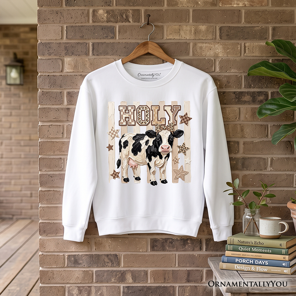 Holy Cow Coquette Sweatshirt, Leopard Bow Farm Animal Sweater