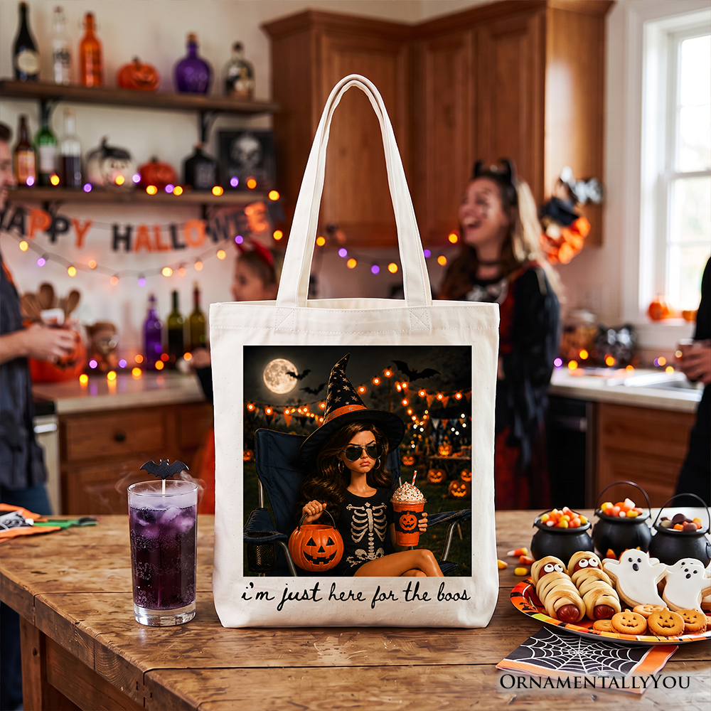 I’m Just Here for the Boos Witch Tote Bag, Funny Halloween Party Gift Shopper